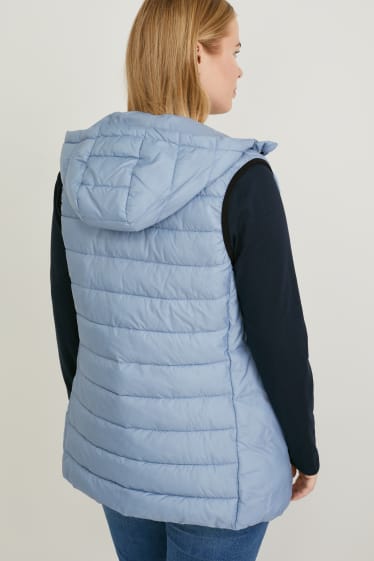 Women - Quilted gilet with hood - light blue
