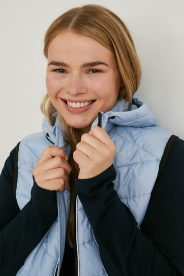 Women - Quilted gilet with hood - light blue