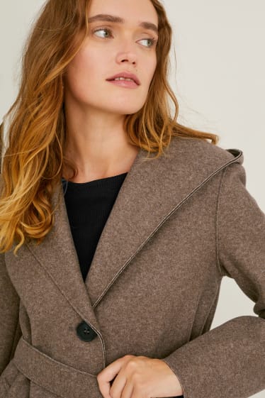 Women - Coat with hood - brown-melange