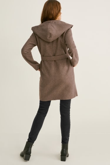 Damen - Mantel mit Kapuze - braun-melange