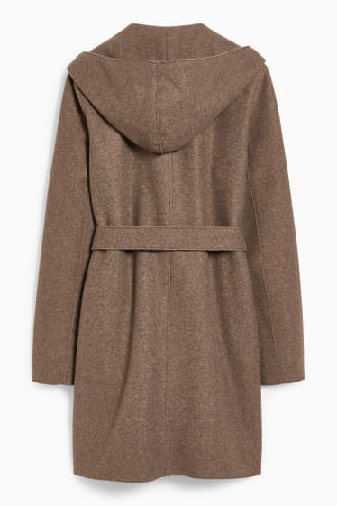 Damen - Mantel mit Kapuze - braun-melange