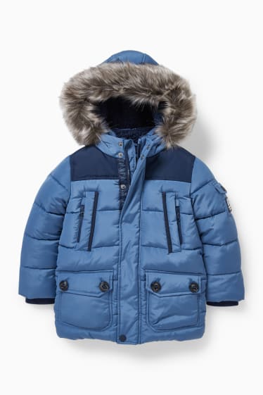 Kinderen - Gewatteerde jas met capuchon en rand van imitatiebont - lichtblauw