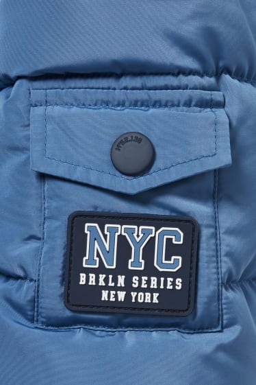 Kinderen - Gewatteerde jas met capuchon en rand van imitatiebont - lichtblauw