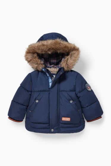 Babies - Baby quilted jacket with hood and faux fur trim - dark blue