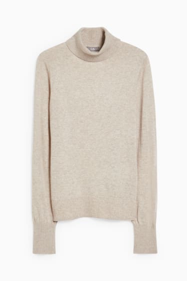 Damen - Rollkragenpullover - beige