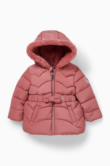 Babys - Baby-Steppjacke mit Kapuze und Kunstfellbesatz  - orange-rot