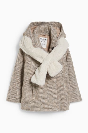 Bambine - Set - giacca con cappuccio e sciarpa - 2 pezzi - beige