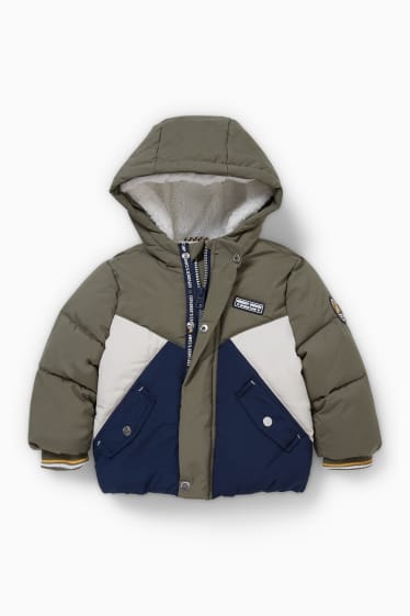 Babies - Mickey Mouse - baby quilted jacket with hood - dark green / dark blue