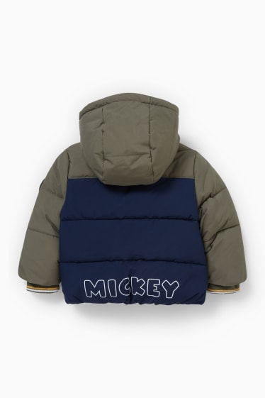 Babies - Mickey Mouse - baby quilted jacket with hood - dark green / dark blue