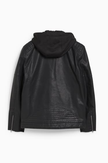 Herren - Bikerjacke mit Kapuze - Lederimitat - schwarz