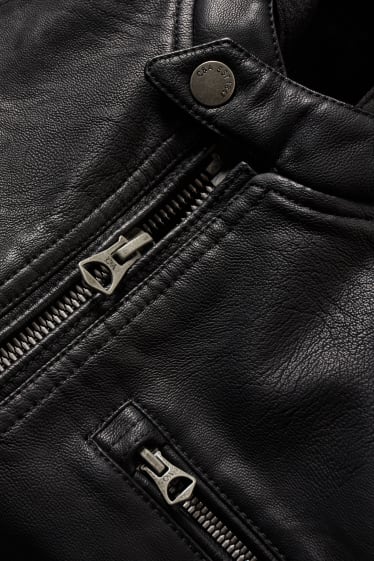 Herren - Bikerjacke mit Kapuze - Lederimitat - schwarz