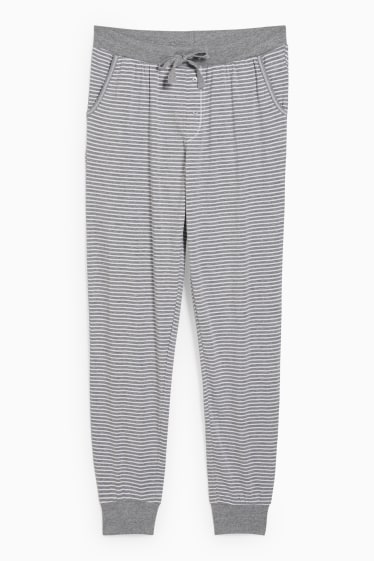 Damen - Pyjamahose - gestreift - weiß / grau