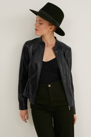 Femei - Jachetă - imitație de piele - negru