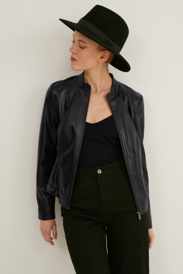 Damen - Jacke - Lederimitat - schwarz