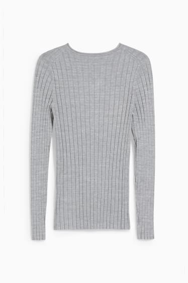Women - Fine knit jumper - light gray-melange
