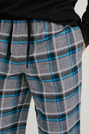 Heren - Pyjama met flanellen broek - blauw / zwart