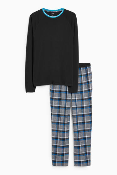 Heren - Pyjama met flanellen broek - blauw / zwart