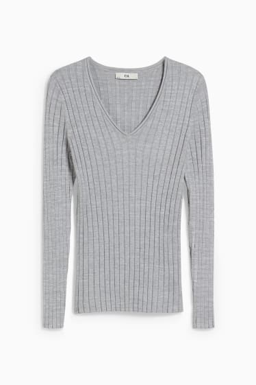 Women - Fine knit jumper - light gray-melange