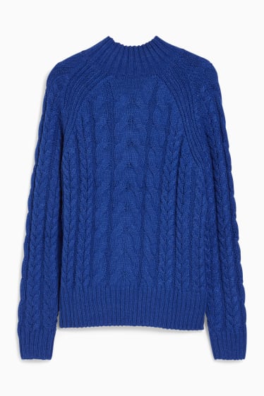 Femmes - Pull - motif tressé - bleu foncé