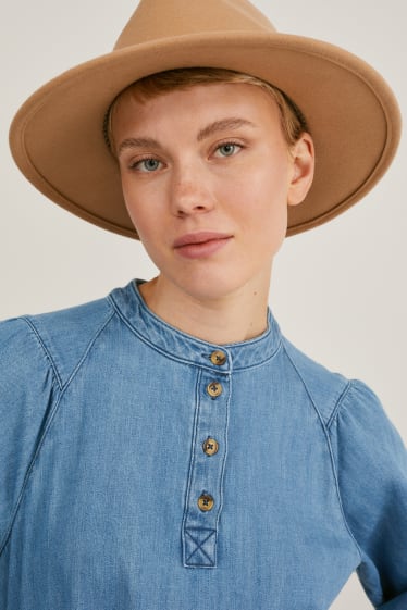 Women - Denim dress with belt - blue denim