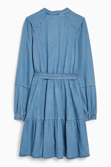 Women - Denim dress with belt - blue denim