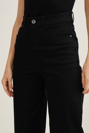 Women - Trousers - mid-rise waist - wide leg - black