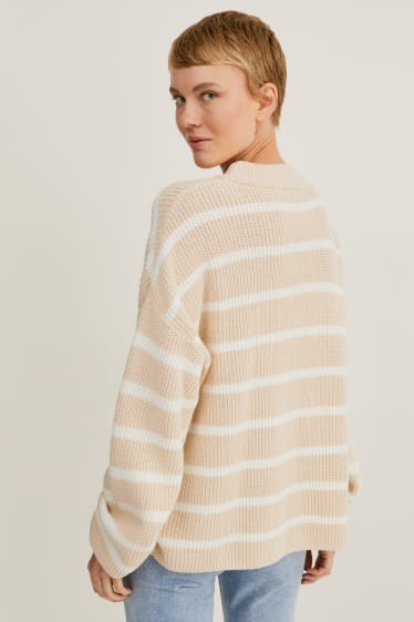 Damen - Pullover - gestreift - weiß / beige