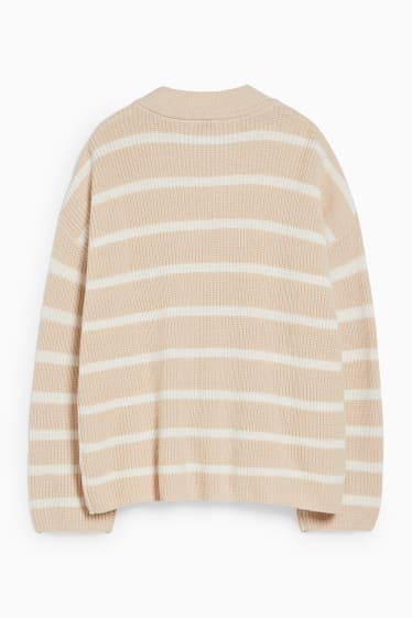 Damen - Pullover - gestreift - weiss / beige