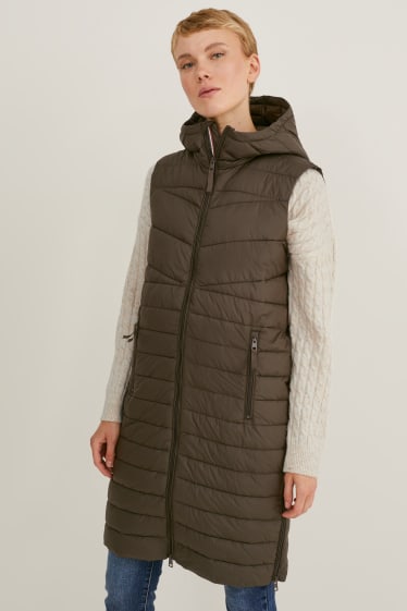 Dames - Gewatteerde bodywarmer met capuchon - donkergroen