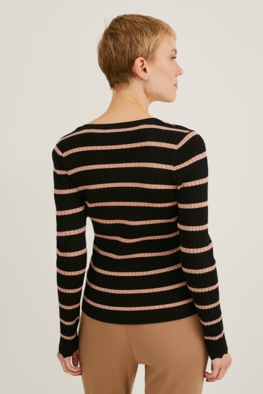 Kobiety - Sweter - w paski - czarny / beżowy