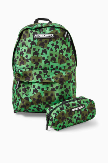 Children - Minecraft - set - backpack and pencil case - 2 piece - green