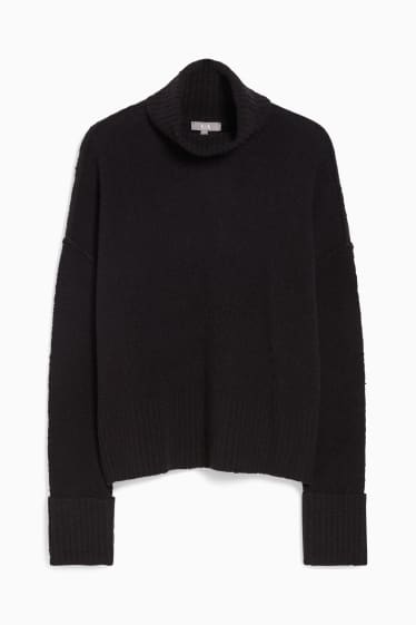 Damen - Bouclé-Rollkragenpullover - schwarz