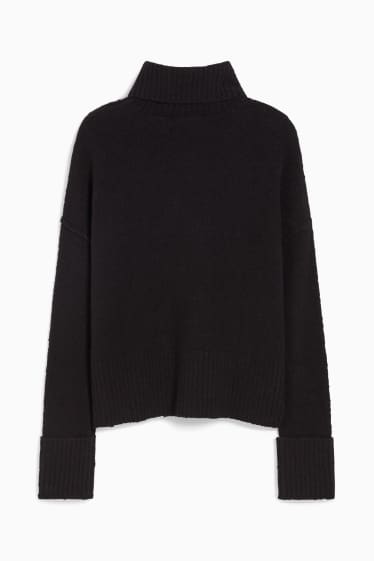 Damen - Bouclé-Rollkragenpullover - schwarz