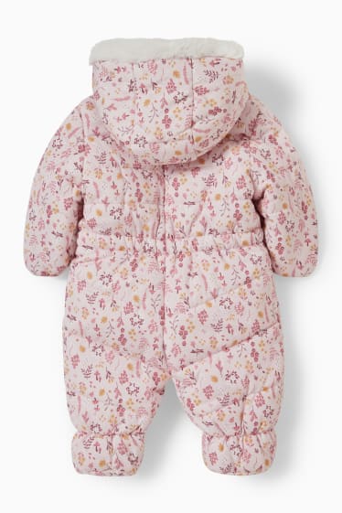 Miminka - Zimní kombinéza s kapucí pro miminka - s květinovým vzorem - růžová