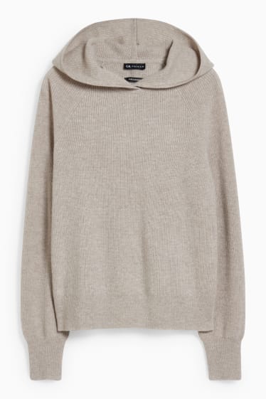 Women - Hooded cashmere jumper - beige-melange