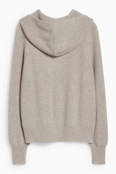 Femmes - Pull en cachemire à capuche. - beige chiné