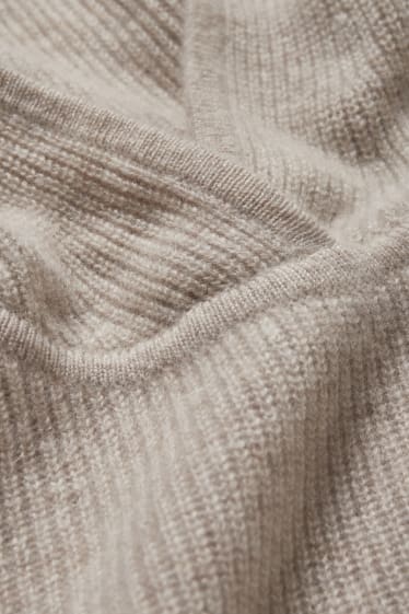 Kobiety - Kaszmirowy sweter z kapturem - beżowy-melanż