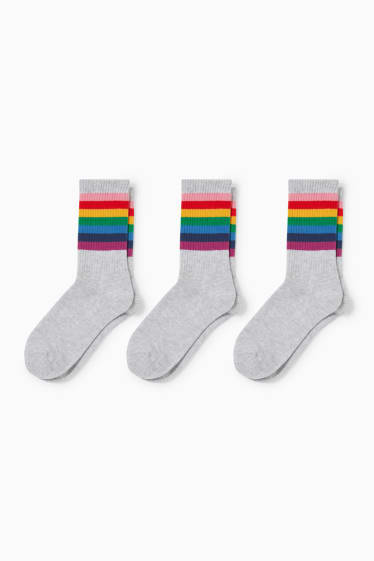 Women - Multipack of 3 - socks - striped - light gray-melange