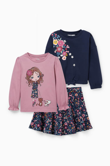 Children - Set - sweatshirt, long sleeve top and skirt - 3 piece - dark rose