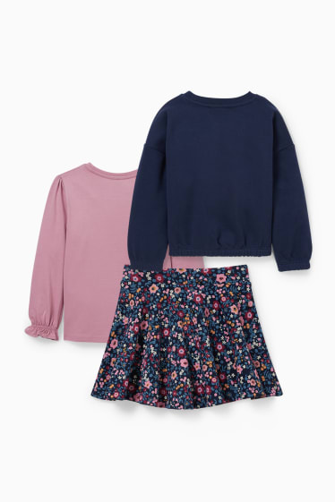 Dětské - Souprava - mikina, tričko s dlouhým rukávem a sukně - 3dílná - tmavě růžová