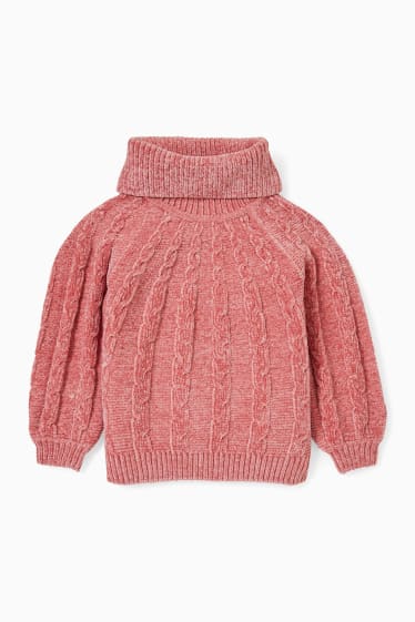 Enfants - Pullover à col roulé - motif de tresse - rose