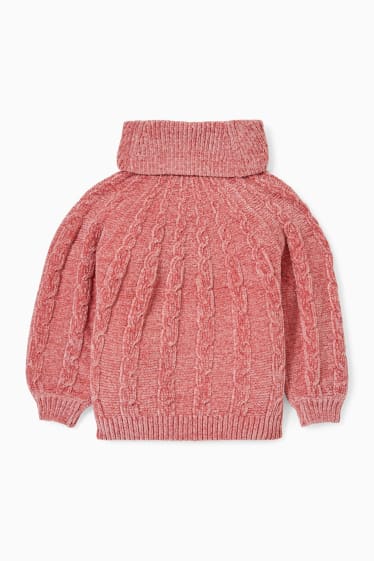 Enfants - Pullover à col roulé - motif de tresse - rose