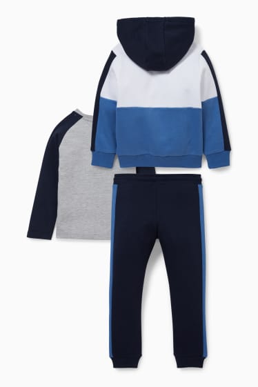 Niños: niños - Set - sudadera con capucha, camiseta de manga larga y pantalón de deporte - 3 piezas - azul oscuro