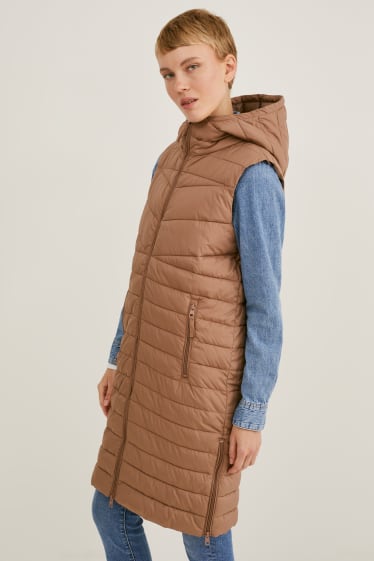 Women - Quilted gilet with hood - taupe