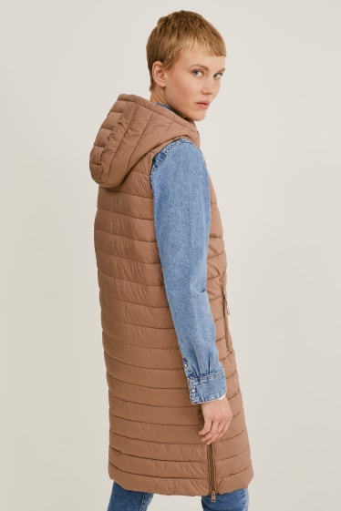 Women - Quilted gilet with hood - taupe