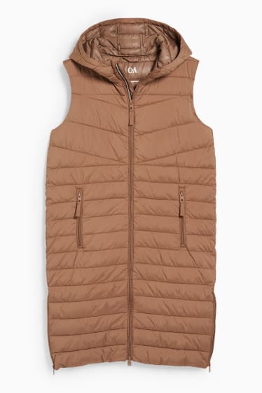 Women - Quilted gilet with hood - taupe