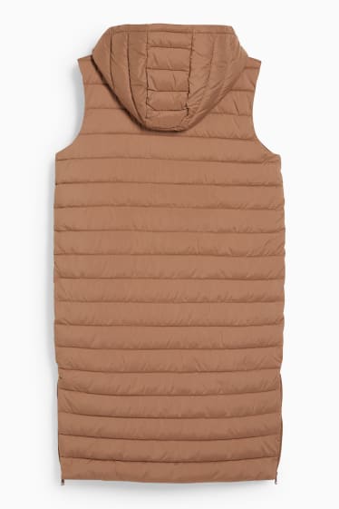 Women - Quilted gilet with hood - taupe