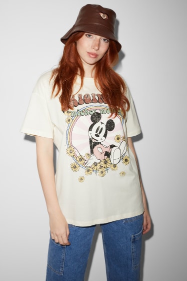 Dames - CLOCKHOUSE - T-shirt - Mickey Mouse - crème wit
