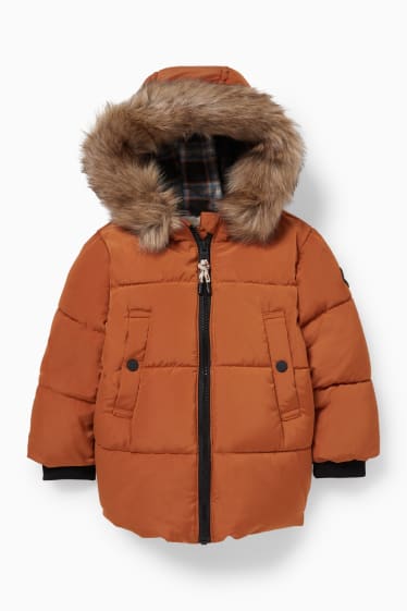 Babys - Babyparka met capuchon en rand van imitatiebont - havanna