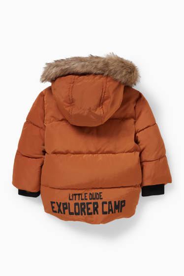 Babys - Babyparka met capuchon en rand van imitatiebont - havanna